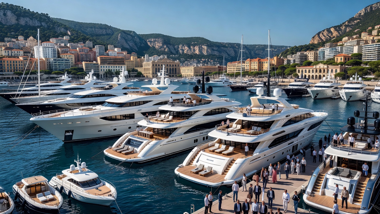 Superyachts in Port Hercule for the Monaco Yacht Show
